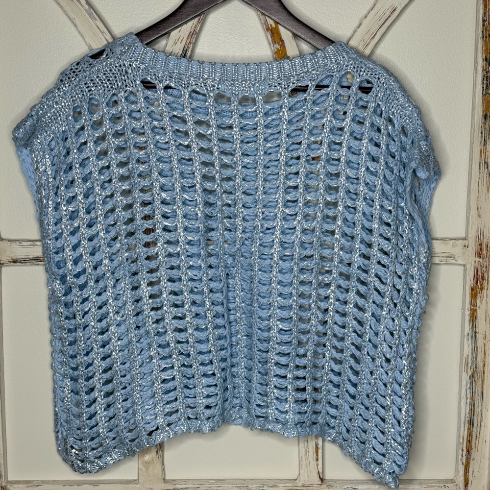 MOD Crochet Knit Metallic Sweater in Light Blue - Picture 2 of 10